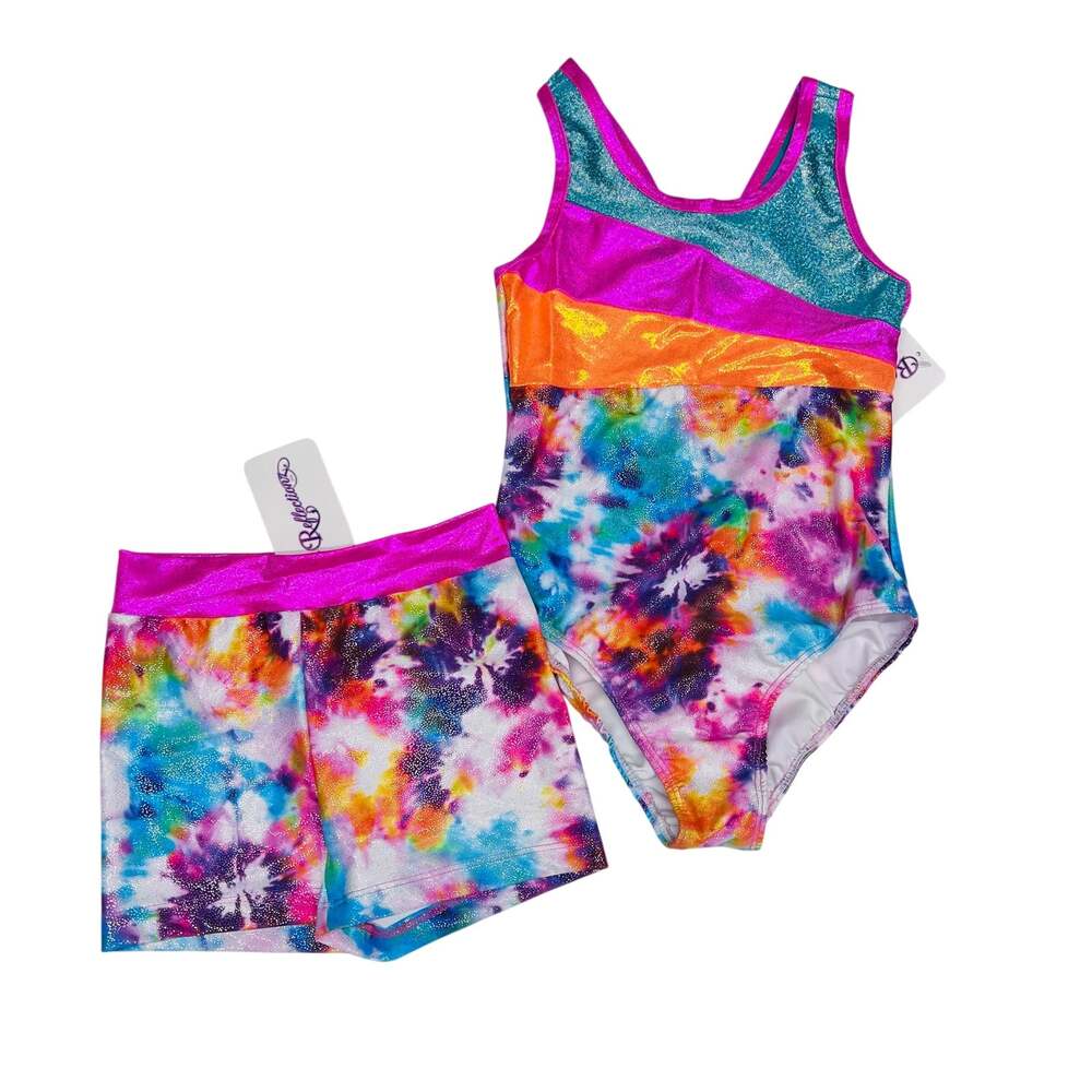 NWT Reflectionz Size 12 Pink Tie Dye Leotard Set